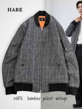 HARE Men's Gray Tweed Bomber Jacket with Contrast Lining
